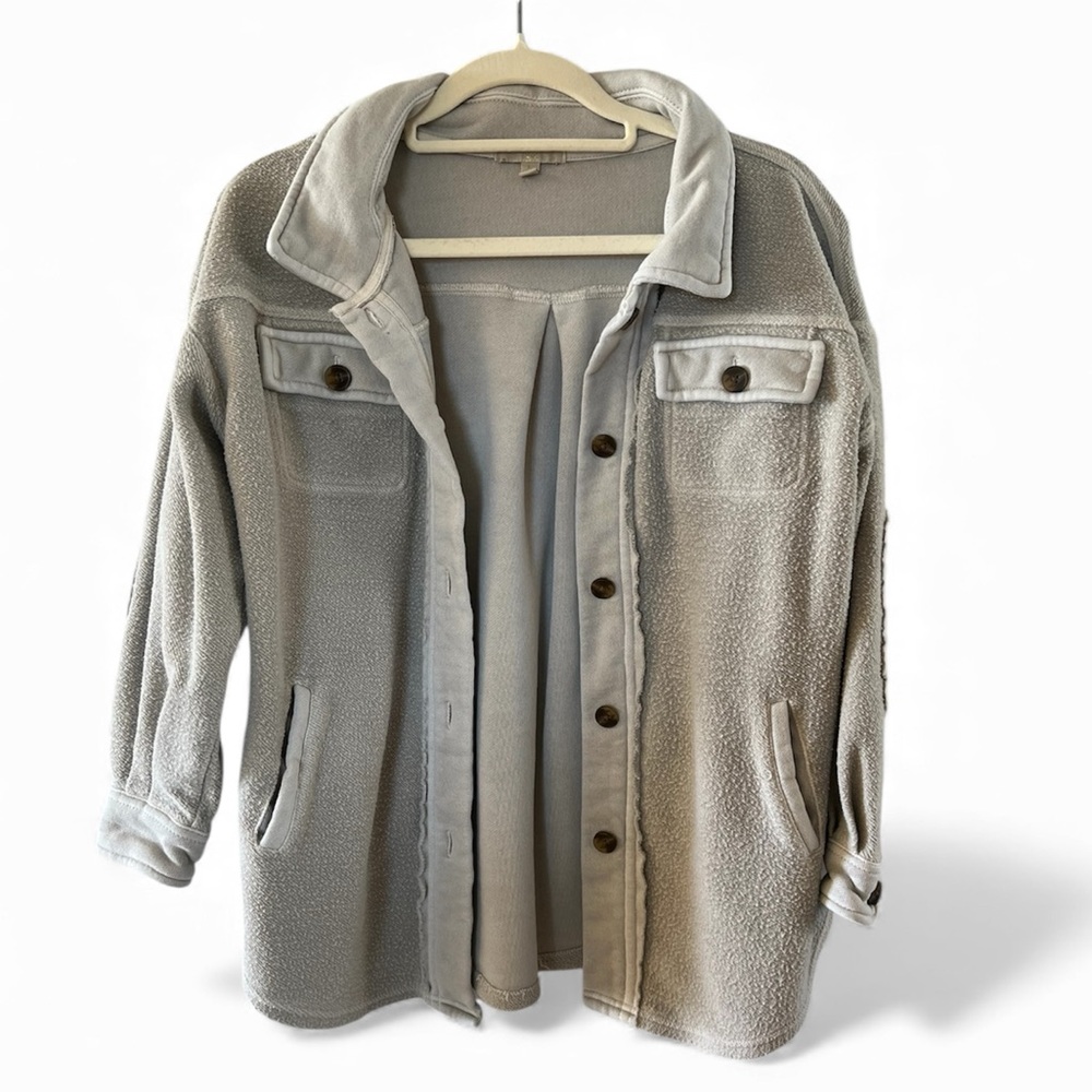Chelsea & Violet Girls Gray Button Up Fleece Sherpa Shacket Size Large